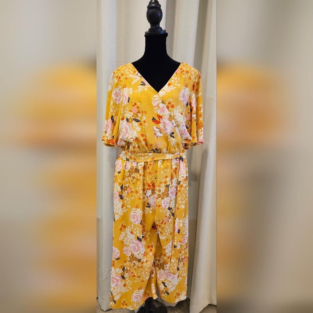 One ❤️ Clothing yellow floral long romper with tie waist. Size L